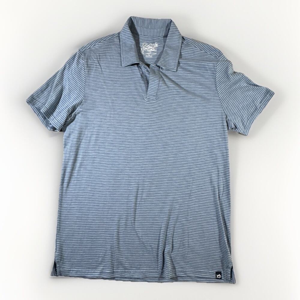 Southern Tide Sunfarer Collection Mens Blue Stripe Short Sleeve Polo Shirt SizeM